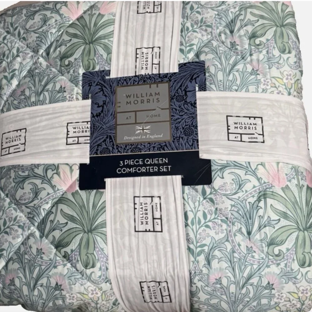 3 Pc William Morris Woodland Weeds Summer QUEEN Comforter Shams Set Floral NEW
